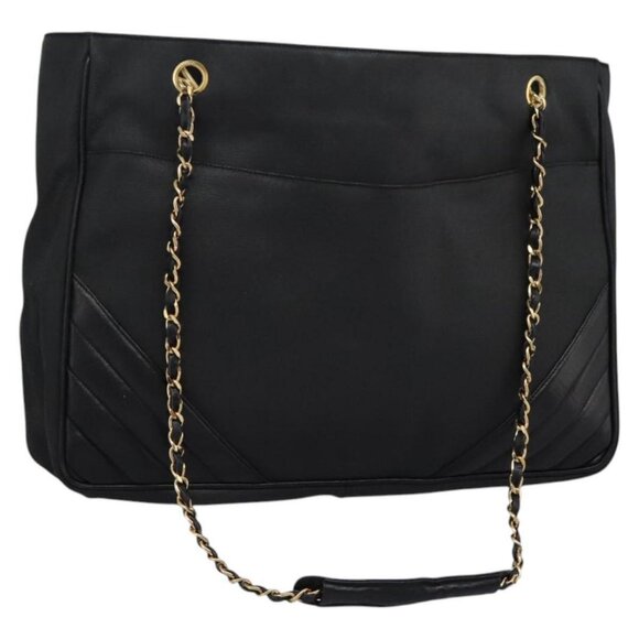 CHANEL Chain Shoulder Bag Leather Black Gold CC Auth PP386 - Picture 1 of 16